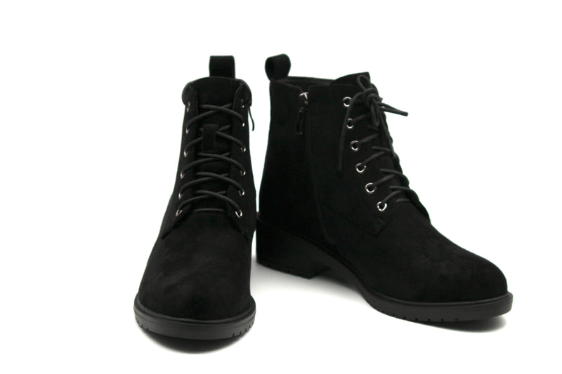 Hazel Black Suede Ankle Lace Boots