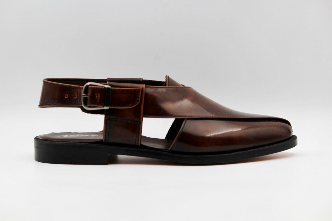 Noemi Brown Leather Sole Peshawari Sandals - The Heels India