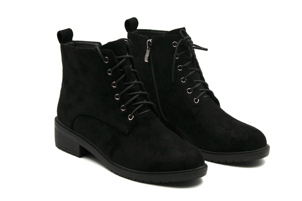 Hazel Black Suede Ankle Lace Boots