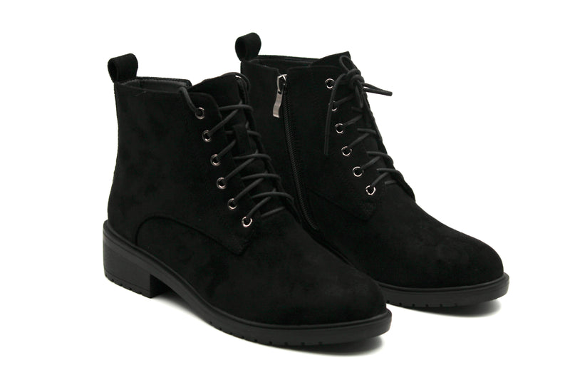 Hazel Black Suede Ankle Lace Boots