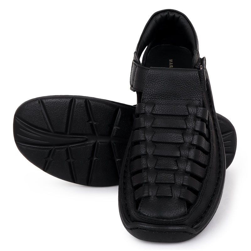 Jasper Black Leather Sandals - The Heels India