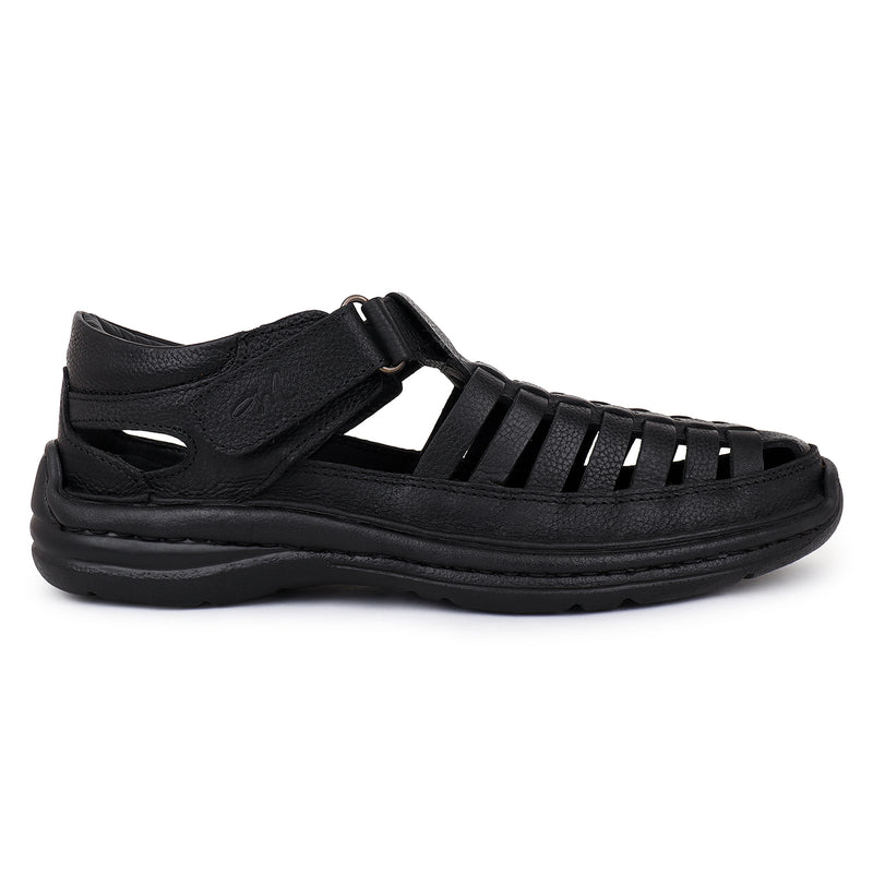 Jasper Black Leather Sandals - The Heels India
