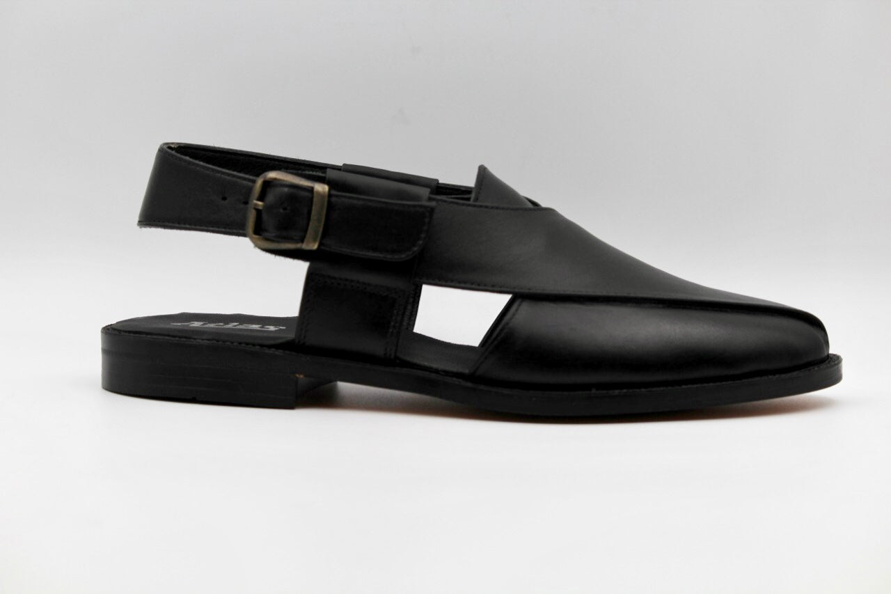 Rosemary Black Leather Roman Sandals - The Heels India